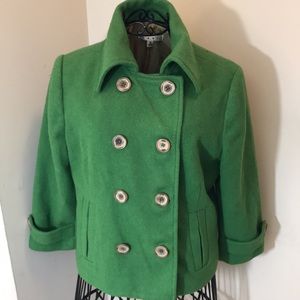 Cabi Green Wool-Blend Double Breasted Jacket with 3/4th Sleeves Size 6